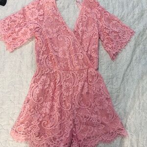 Francesca's Collections Pink Lace Backless Dress